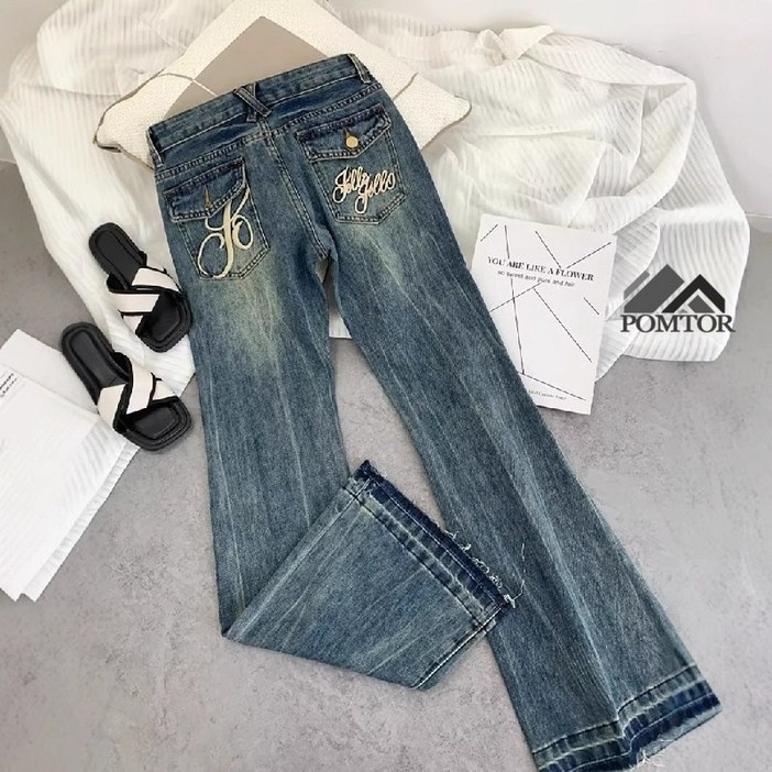 POMTOR 여성 스판 슬림 일자 청바지