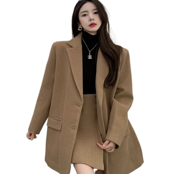 셀럽당 정장 모직 세트 여 빈티지 정장 코트 언밸런스 스커트 투피스