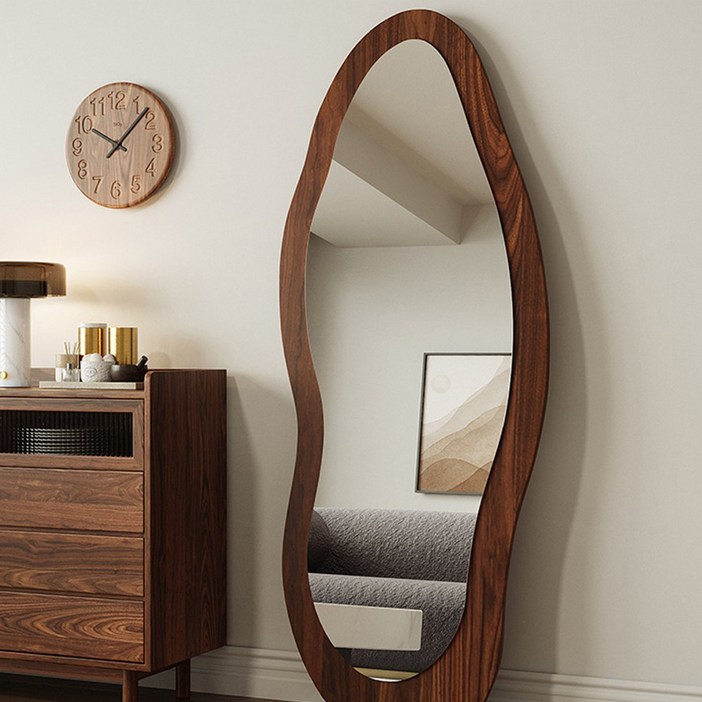 SOPUM HOUSE 인테리어 스탠드 전신거울 프리미엄 대형 웨이브 비정형, 호두색