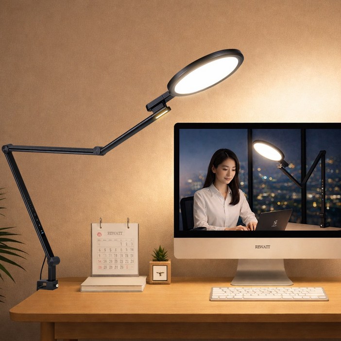 스탠드 독서등 시력보호기능 광폭헤드조명 클램프 공부등 무드등 리와트 LC99, 블랙