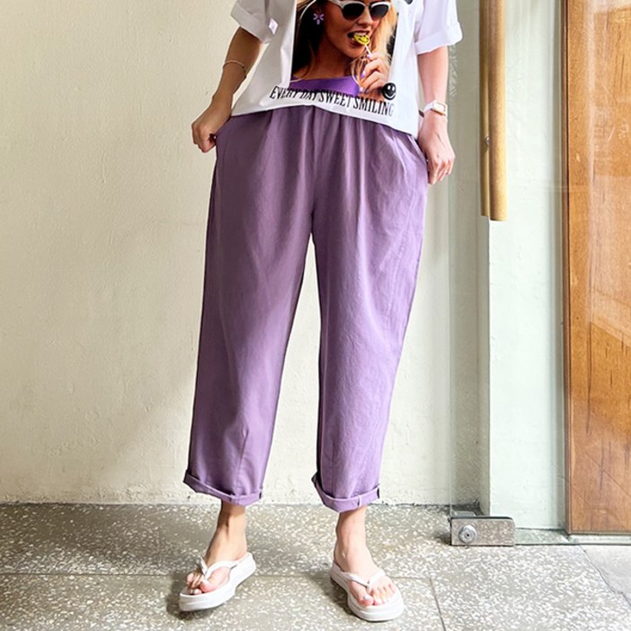 마이쏭 워싱코튼오버핏배기팬츠 여성 빅사이즈 허리밴딩 편한 캐주얼바지 항아리팬츠 체형커버 봄 여름 신상