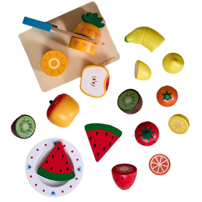 에센셜토이 원목 소꿉놀이 과일자르기 장난감 세트 24개월 역할놀이 내장 자석, 혼합색상, 1개