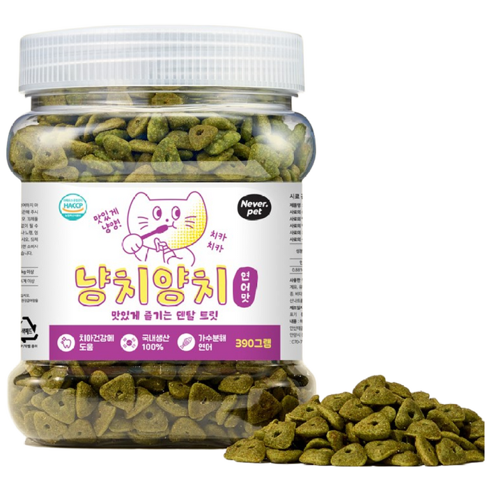 네버펫 냥치양치 고양이 구강관리 이빨과자 가수분해 대용량 덴탈트릿 간식, 1개, 390g, 연어맛