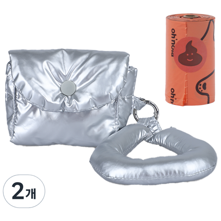 오놀라 패딩 풉백 배변봉투 파우치 배변봉투 1롤 포함, 실버(파우치+배변봉투1롤), 2개, 1개입