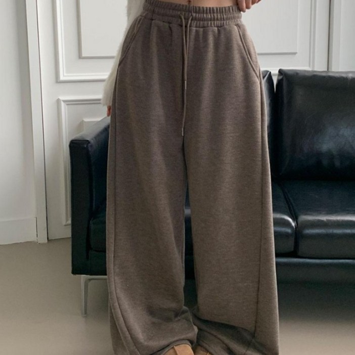 부기샵 도톰 기모 윙크 사이드핀턱 트레이닝 와이드팬츠