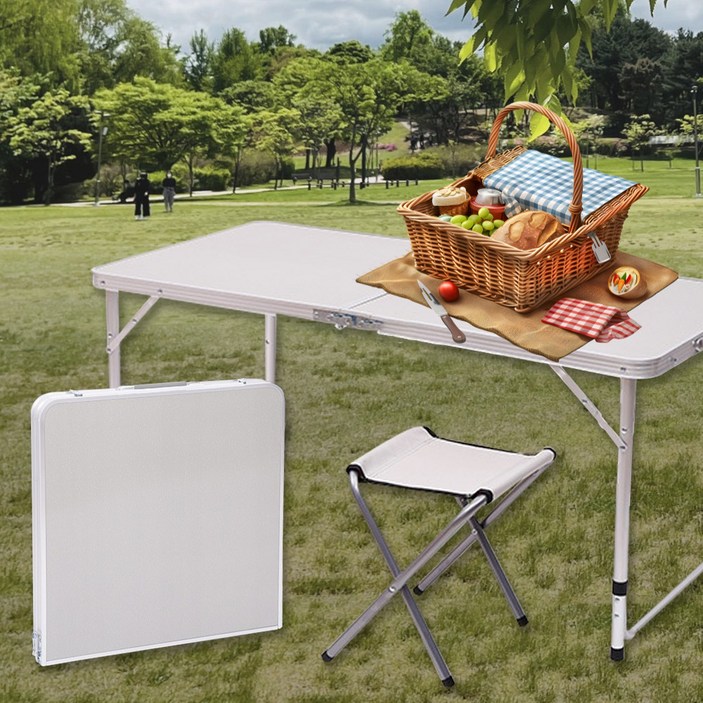 로앤하우스 아웃도어 접이식 폴딩 테이블 1200 + 의자 4p 세트, 화이트