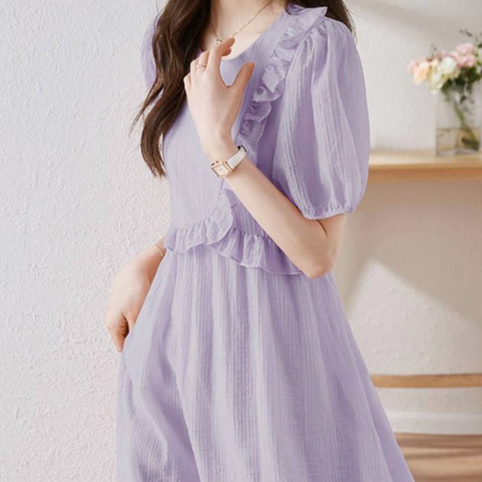 페이퍼먼츠 사이드 프릴 셔플 통기성 반팔 원피스 04779