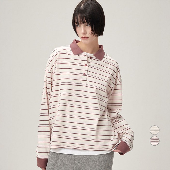 ELLE PARIS 여성용 스트라이프 럭비 긴팔 티셔츠
