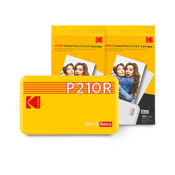 코닥 미니 2 레트로 휴대용 포토프린터 옐로우 + 카트리지 60p 세트 - 쇼핑뉴스