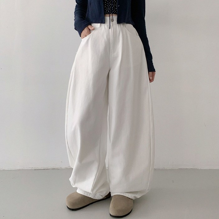 플랜데이 여성용 숏/미디움/롱 기장 로니 와이드 벌룬핏 팬츠