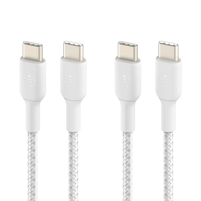 벨킨 BoostCharge 브레이디드 USB C타입C타입 고속 충전케이블 CAB004bt2MWH, 화이트, 2개, 2m