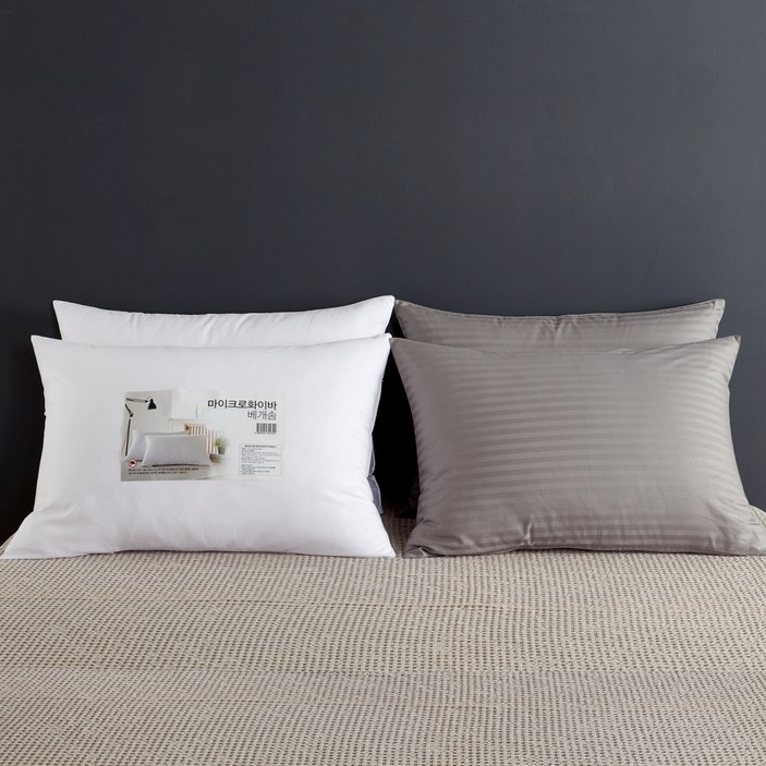 케이아이티홈 진드기방지 마이크로화이바 베개솜 2p + 순면 60수 샤틴 베개커버 2p, 그레이, 1세트