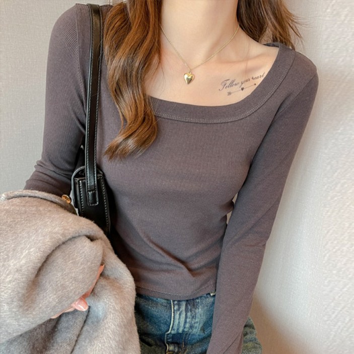 선빛 여성용 세나 스퀘어넥 무지 긴팔 티셔츠