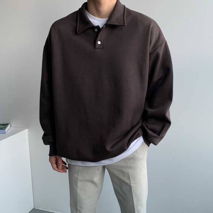 남성용 로댄티 무지 오버핏 긴팔 카라 맨투맨 남성용 로댄티 무지 오버핏 긴팔 카라 맨투맨