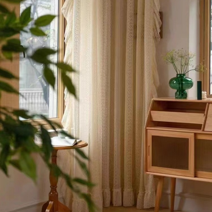 미미솔레 빈티지 프릴 뜨개 레이스 봉형 커튼