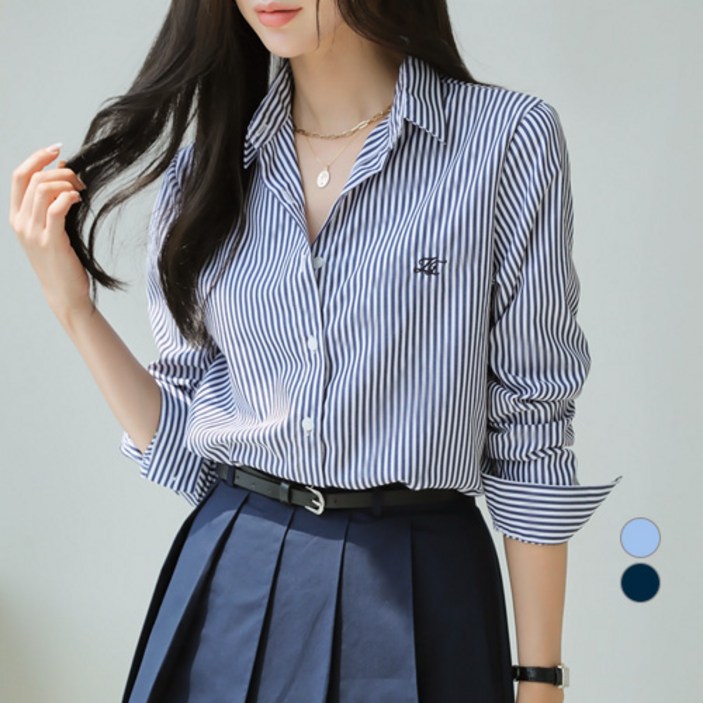 세컨그라운드 여성용 시그니처 자수 스트라이프 셔츠 남방 SG49689