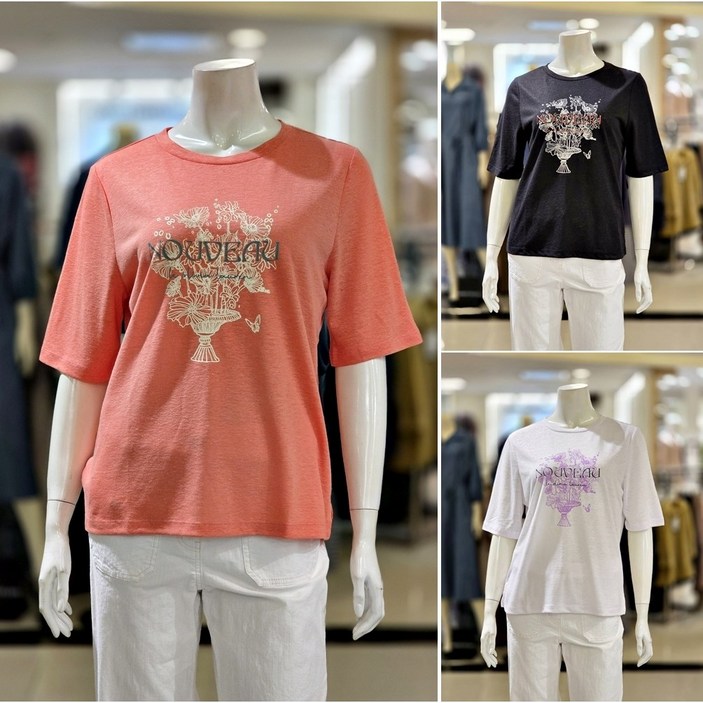 올리비아로렌 프린팅 린넨 반팔 티셔츠 VOBAS4M4281