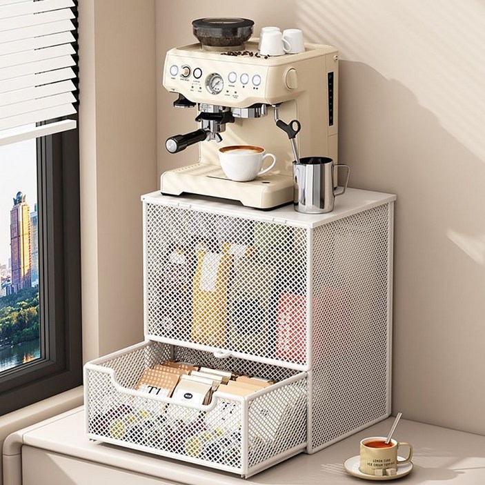 Alemon 철제 수납함 슬라이딩 커피머신 정수기 선반, 흰색