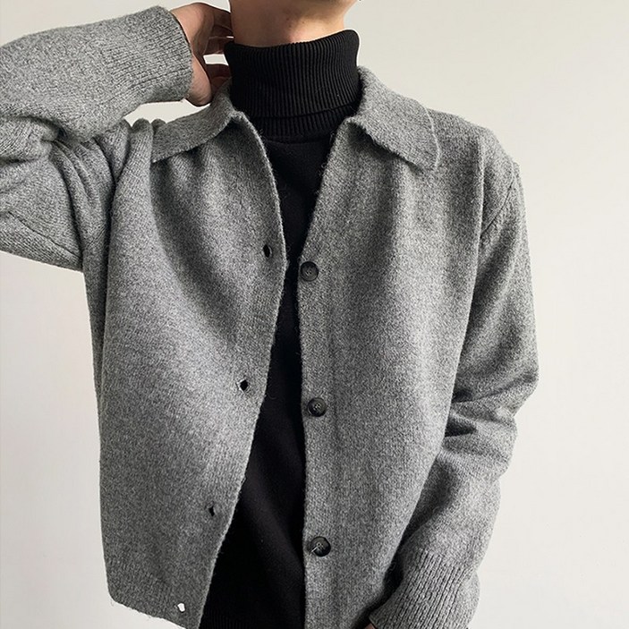 비아크스 남자 카라 오버핏 복슬 가디건 포근한 터치 부드럽고 따뜻한 가을 겨울 니트 가디건