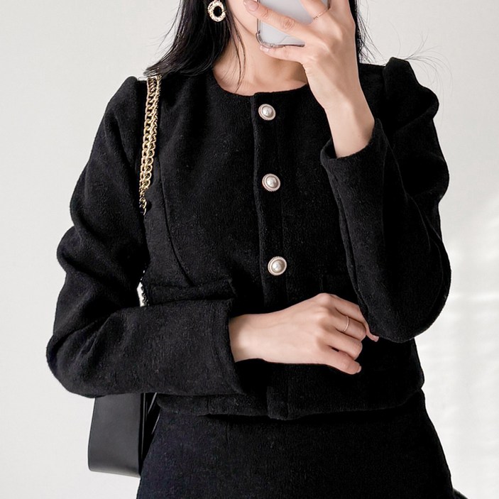 글램디브 로와븐 겨울 연말 진주 어깨 퍼프 재킷 AA1762