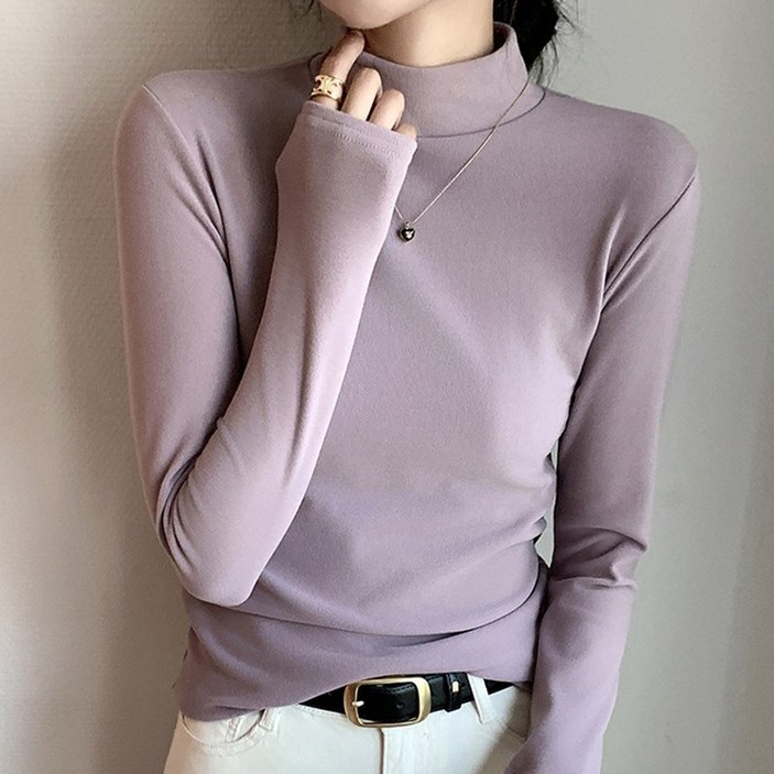 바바 여성 소프트 웜 도톰기모 반목티 긴팔 티셔츠