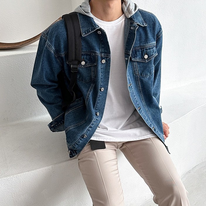 베이직바이블 오버핏 후드 탈부착 워싱 데님 청 자켓2color