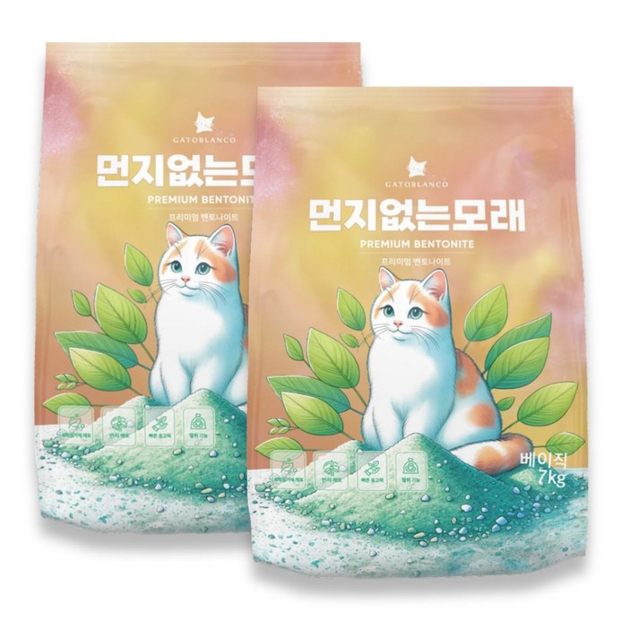 고양이 벤토나이트 먼지없는 모래 베이직, 7kg, 2개 고양이 벤토나이트 먼지없는 모래 베이직, 7kg, 2개