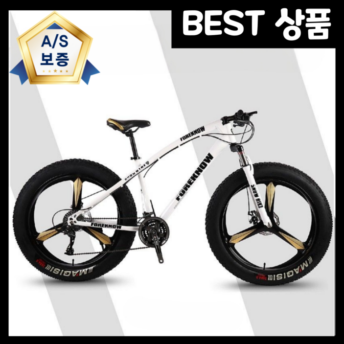 헤비포스 튼튼한 mtb 자전거 오프로드 광폭 타이어 산악 팻바이크 대형 출퇴근 바퀴큰 21단, 1개, 185cm, 3날휠 / 화이트 / 21단 / 24인치