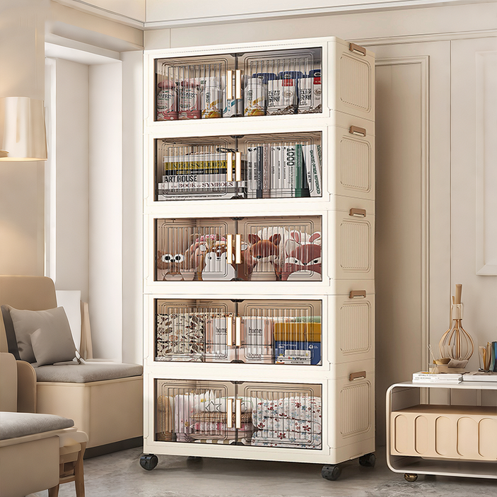 접이식 수납장 무설치 이동식 폴딩 옷장 대용량 플라스틱 정리함, 흰색