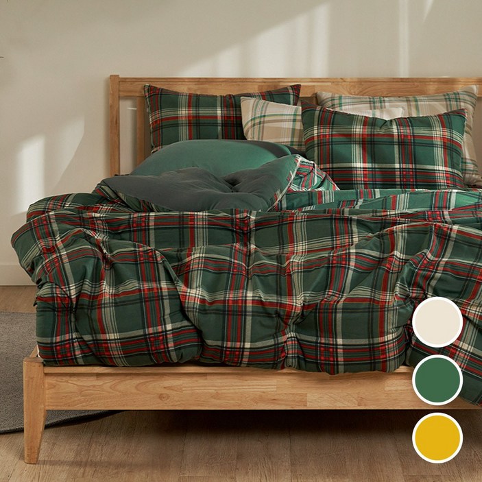 수젠하우스 빈티지 체크 마이크로워셔 이불 패드 베개커버 침구 세트 3color
