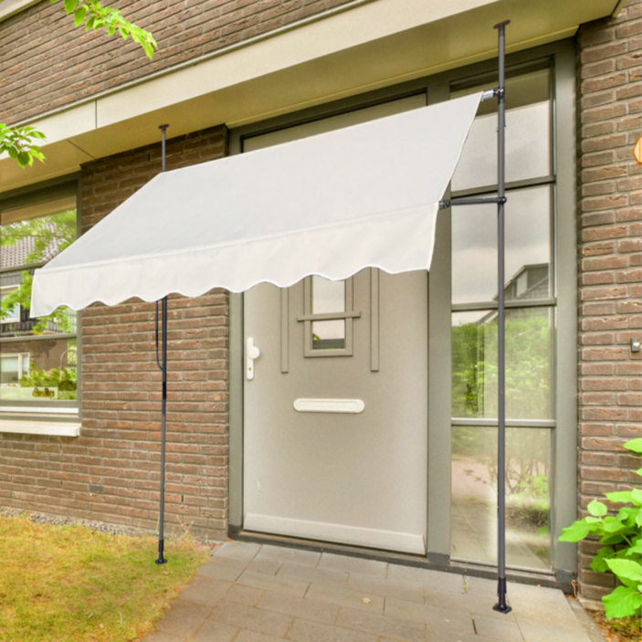 글로벌노마드 가게 테라스 천막 접이식 어닝, 천막 아이보리 X 지지대 그레이