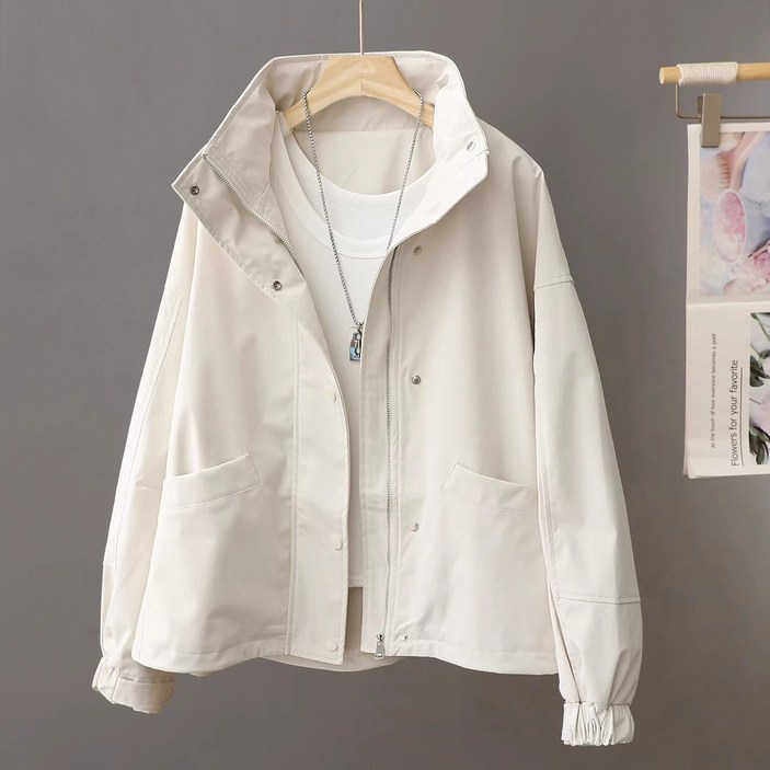 여성 아우터 봄가을 루즈핏 하이넥 집업 점퍼 데일리 캐주얼룩