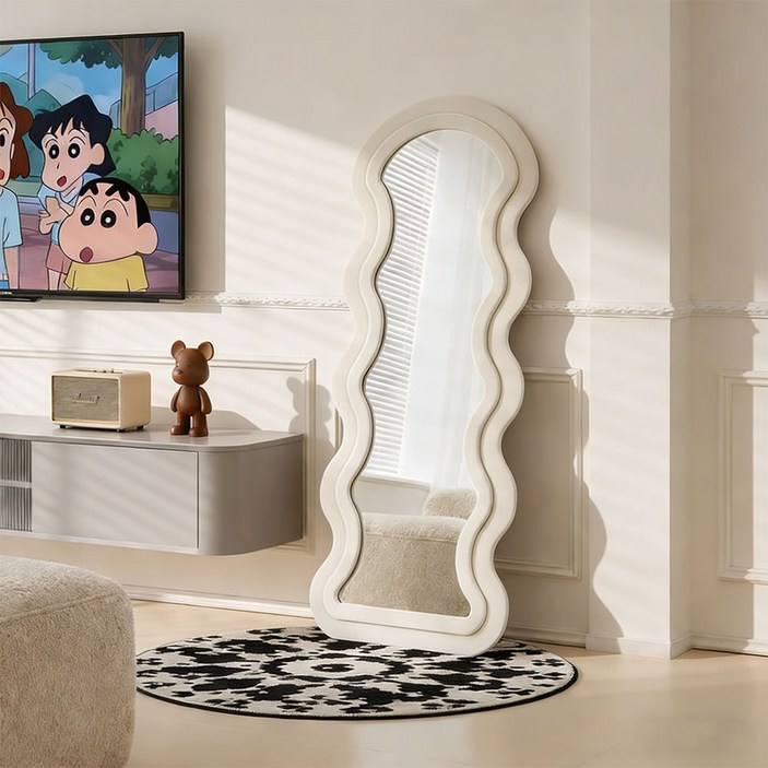 Comfy Nest 웨이브 물결 스탠드 전신거울 인테리어 비정형, 화이트