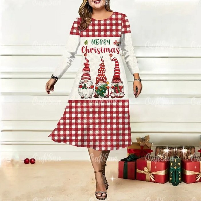 롱 원피스 오버 사이즈 빅 2023 크리스마스 여성 긴 소매 드레스, 3D 눈송이 프린트 A 라인 겨울 특대 파티 패션 의류