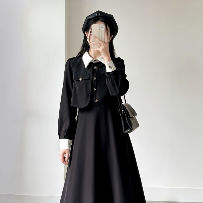 여성 봄 가을 빅 사이즈 롱 원피스 오피스룩 정장 원피스 데일리룩 셔츠 카라 원피스