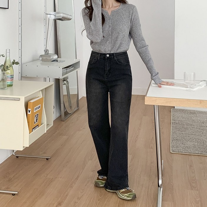 큐니티 여성용 스판 데님 바지 감성룩 데일리 필수템