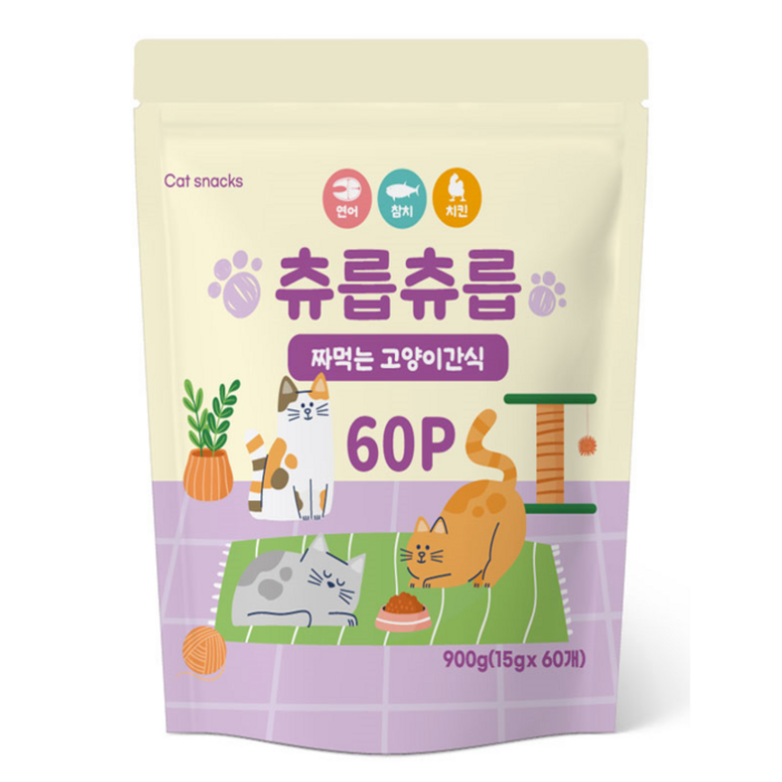 츄릅츄릅 짜먹는 츄르 고양이간식 60스틱 혼합팩 헤어볼케어, 연어+치킨+참치, 15g, 60개