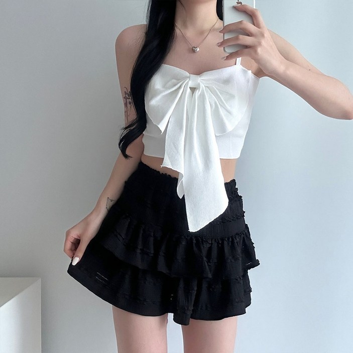 데이룸 여성 왕리본 브라탑 끈나시