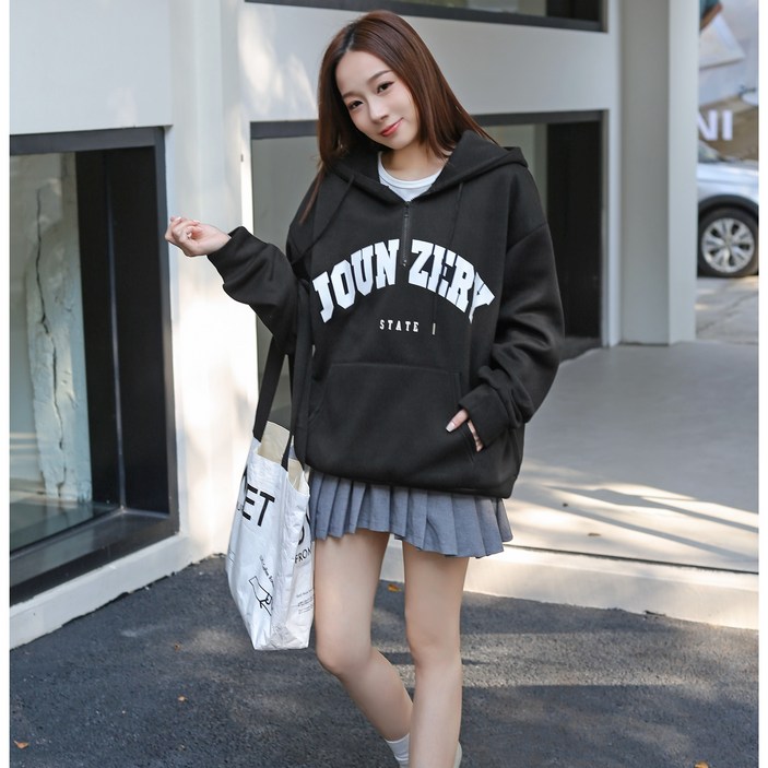 죠니제리 여성 기모 후드티 반집업 오버핏 도톰한 후드 맨투맨