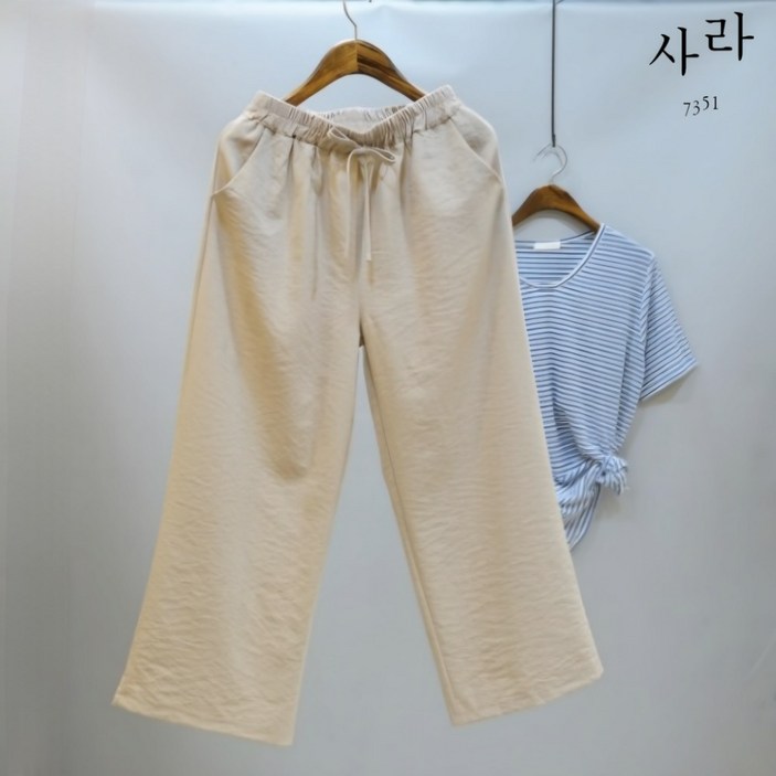 사라7351 여성용 하늘하늘 편한 밴딩 통바지9부