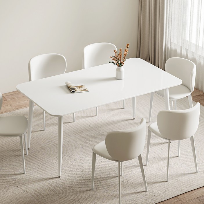 하이피러브 동근사각형 식탁 테이블, 4인용, 올화이트