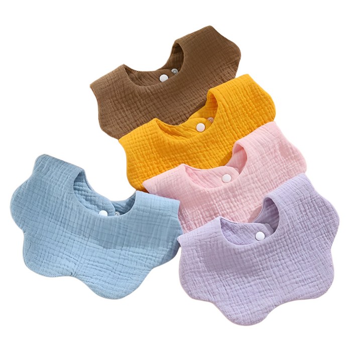5개1set 엘린베베 파스텔 자수 면 거즈 턱받이 유아 신생아 남아 여아 아기 침받이