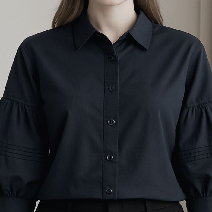 루스리더 여성 심플 퍼프 벌룬소매 셔츠 E880