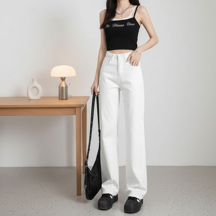 데이진 여성용 일자핏 슬림 청바지 데일리 코튼 바지 빅사이즈까지