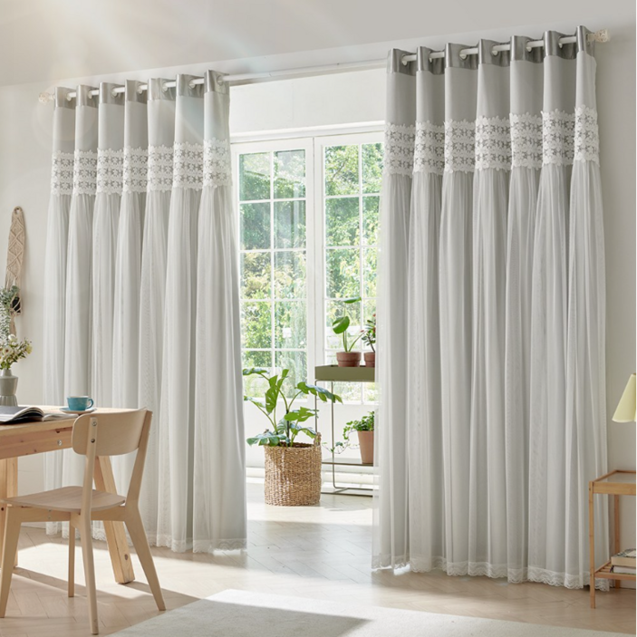 파스텔톤 이중 레이스 아일렛 암막커튼 방한방풍 화사한 인테리어