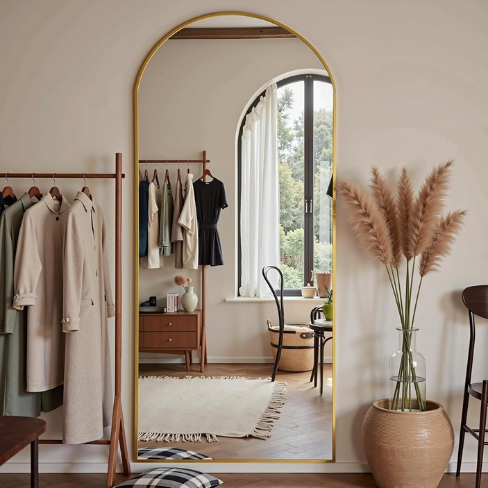 안토크 아치형 전신거울 벽걸이 스탠드 거치형 강화안정유리 1600*530, 골드