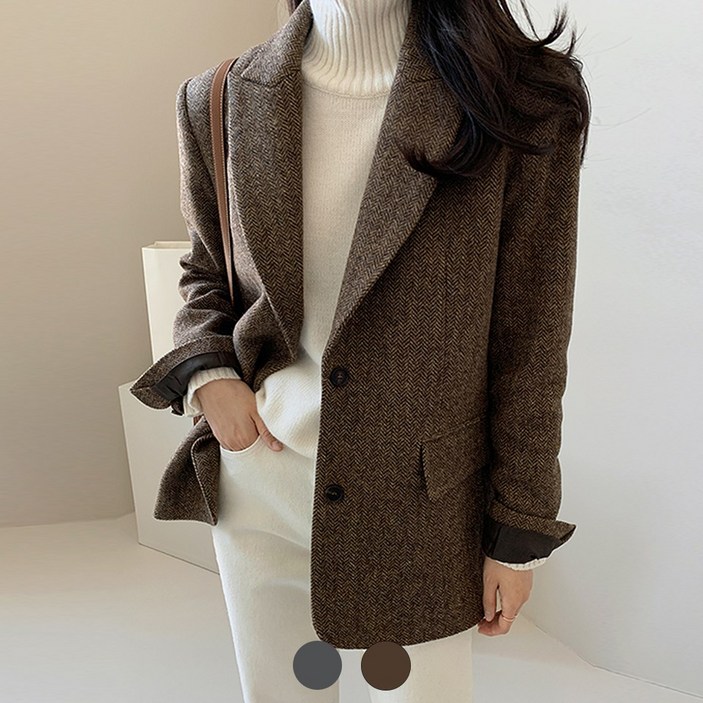 귈림 싱글버튼 헤링본 모직 자켓GBSJK019P