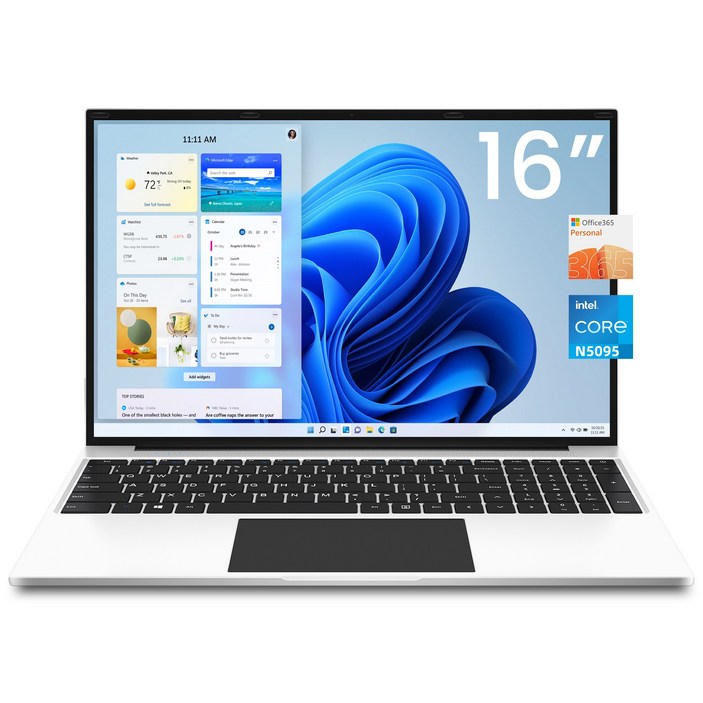 JUMPER 2025 노트북 16인치 화면 대형 office 365 셀러론 N5095 512GB SSD+128GB eMMc 16GB RAM사무용 WIN11 home, 흰색, S7MAX, 640GB, 16GB, WIN11 Home
