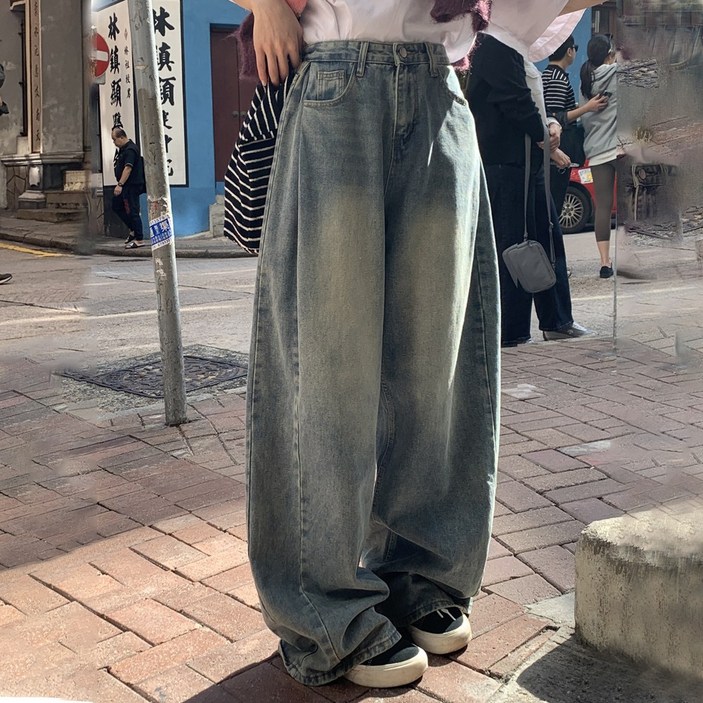 앤샵 [롱,숏 기장선택/빅사이즈~2XL] 여성용 트베리 워싱빈티지 벌룬 사이드절개 와이드 데님 청바지(4color)