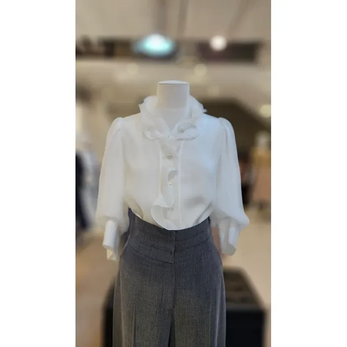 지고트 드레이프 러플 프릴넥 블라우스